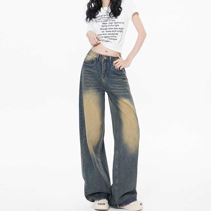 High Waist Loose Straight Mop Jeans