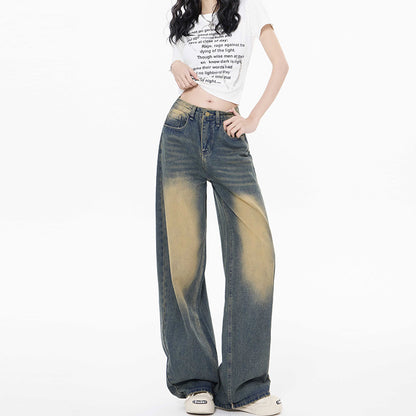 High Waist Loose Straight Mop Jeans