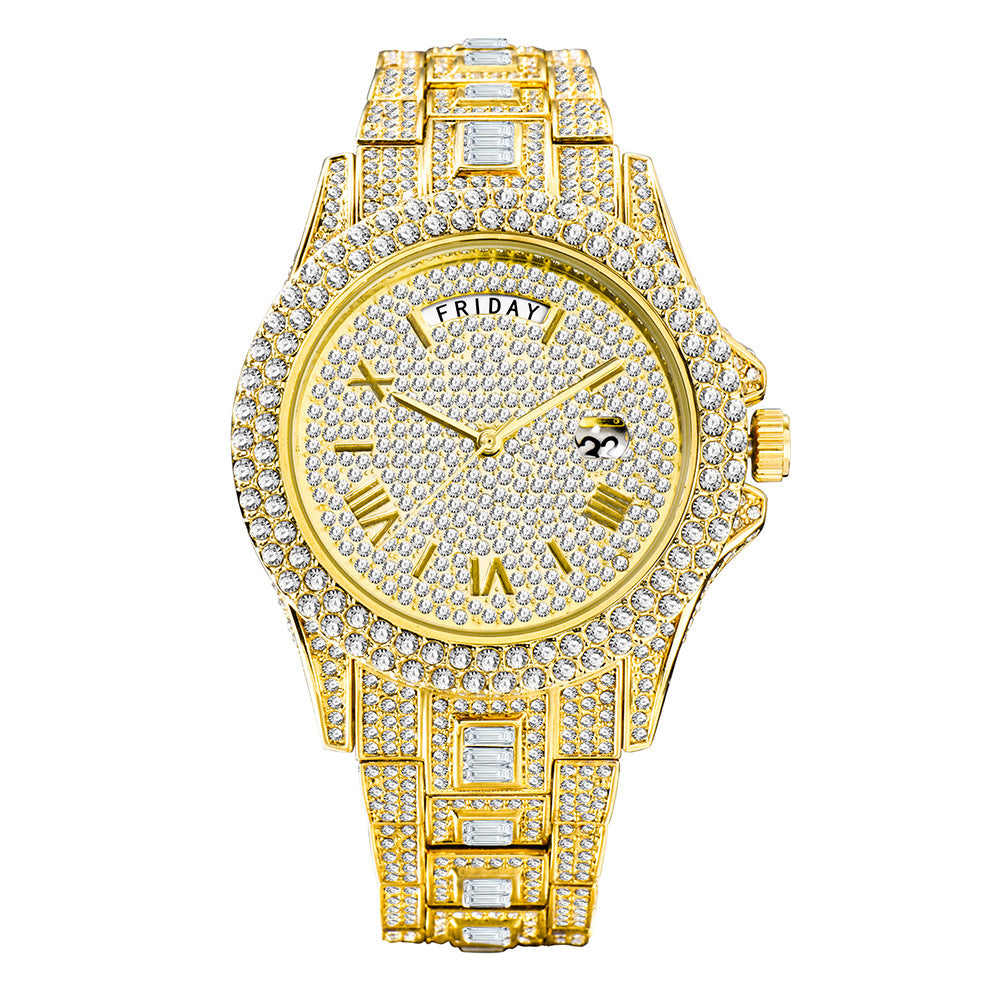 Full Calendar Gold Quartz Watch